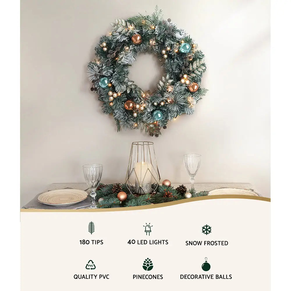 Jingle Jollys 60cm Christmas Wreath with LED Lights Snowy Garland Xmas Decor - Occasions > Christmas > Christmas