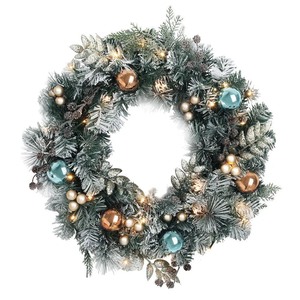 Jingle Jollys 60cm Christmas Wreath with LED Lights Snowy Garland Xmas Decor - Occasions > Christmas > Christmas