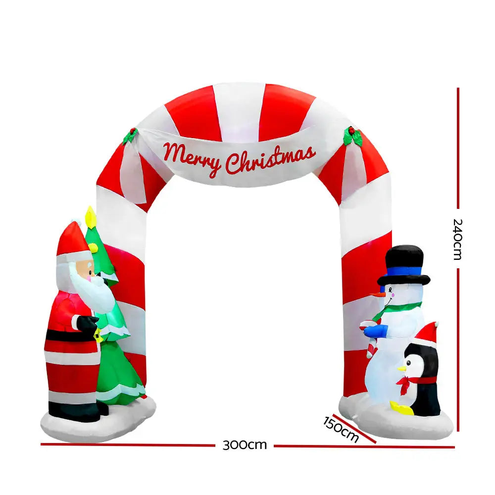 Jingle Jollys Christmas Inflatable Archwary Santa 3M Illuminated Decorations - Occasions > Christmas > Christmas