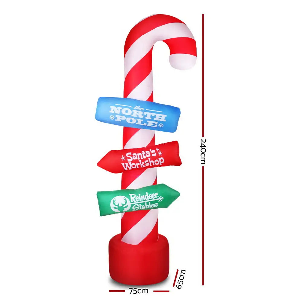 Jingle Jollys Christmas Inflatable Candy Pole 2.4M Illuminated Decorations - Occasions > Christmas > Christmas