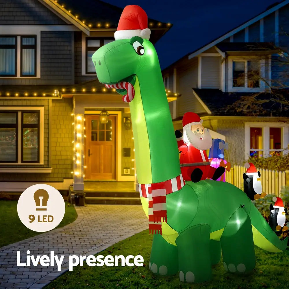 Jingle Jollys Christmas Inflatable Santa Dinosaur 3.8M Illuminated Decorations - Occasions > Christmas > Christmas