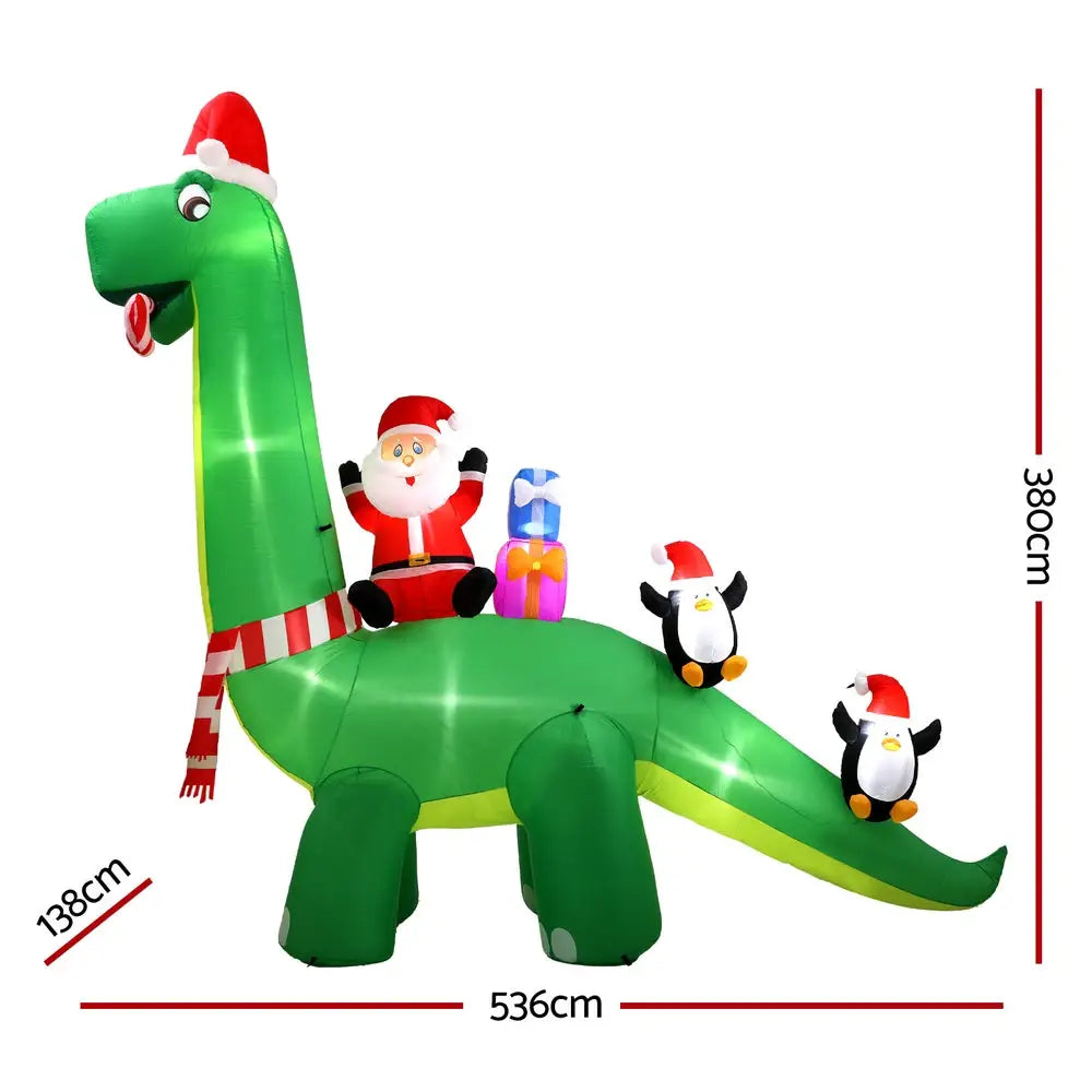 Jingle Jollys Christmas Inflatable Santa Dinosaur 3.8M Illuminated Decorations - Occasions > Christmas > Christmas
