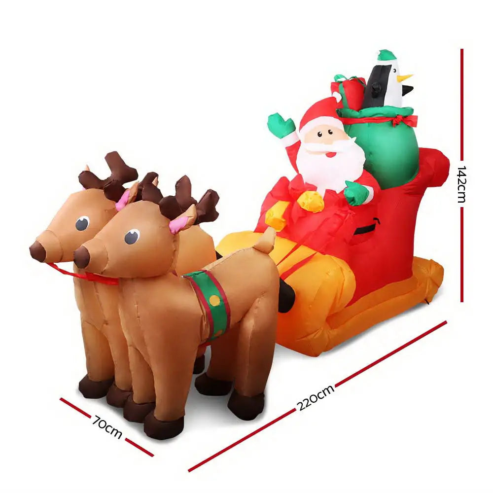 Jingle Jollys Christmas Inflatable Santa Sleigh 2.2M Illuminated Decorations - Occasions > Christmas > Christmas