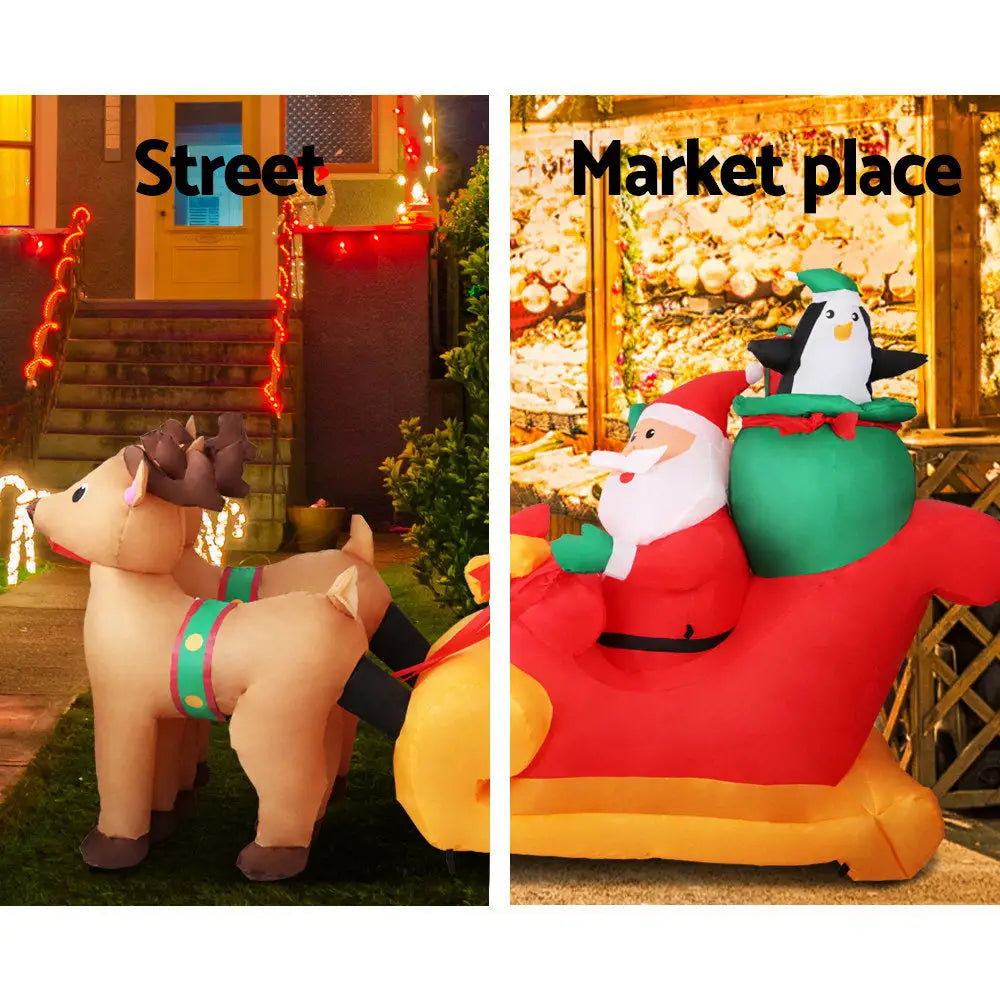 Jingle Jollys Christmas Inflatable Santa Sleigh 2.2M Illuminated Decorations - Occasions > Christmas > Christmas