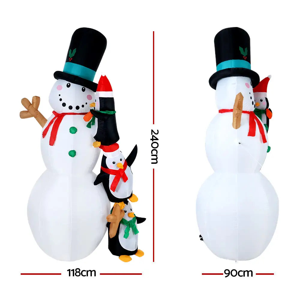 Jingle Jollys Christmas Inflatable Snowman 2.4M Illuminated Decorations - Occasions > Christmas > Christmas Decorations