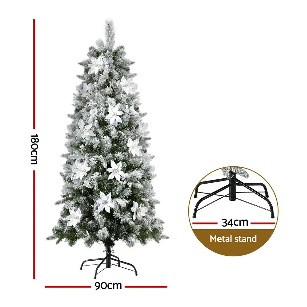 Jingle Jollys Christmas Tree 1.8m Xmas Tree Snow Flocked Flowers Decor 564 Tips - Occasions > Christmas > Christmas