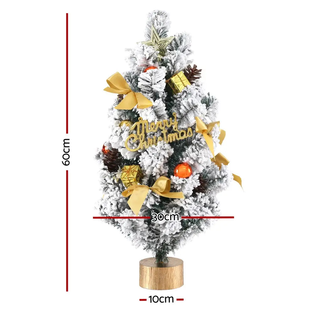 Jingle Jollys Tabletop Christmas Tree 60CM Snowy Xmas Tree Tree Topper Ornaments - Occasions > Christmas > Christmas