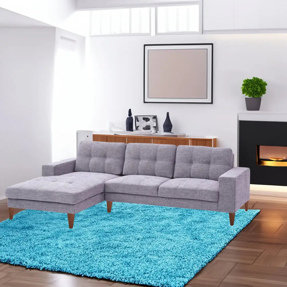 Juliet 2 Seater Sofa Soft Fabric Uplholstered Lounge Couch with LHF Chaise Grey - Furniture > Sofas