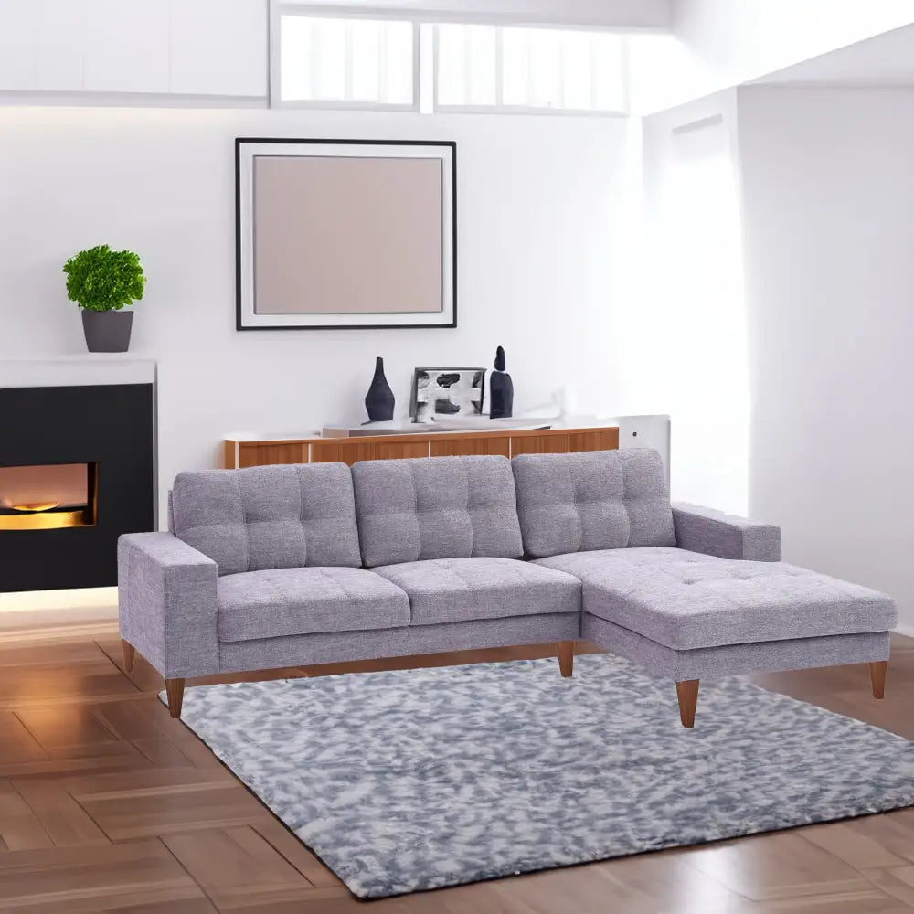 Juliet 2 Seater Sofa Soft Fabric Uplholstered Lounge Couch with RHF Chaise Grey - Furniture > Sofas
