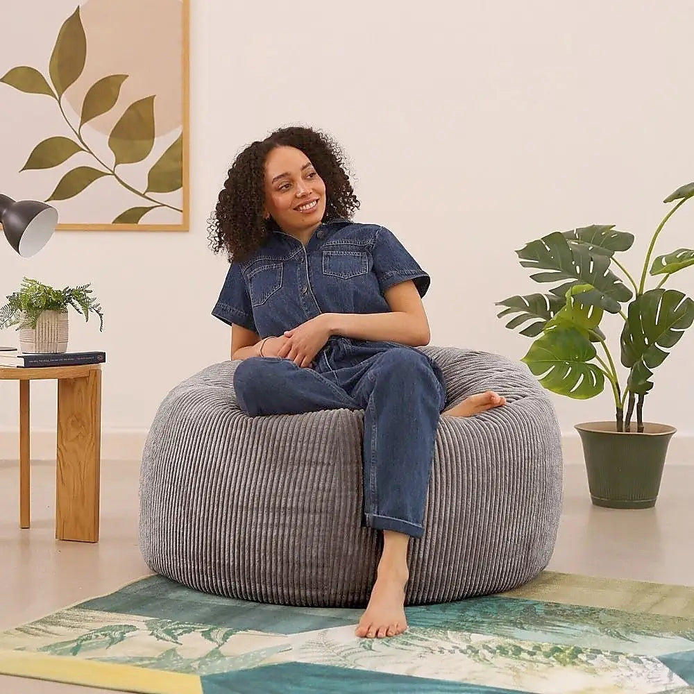 Jumbo Cord Beanbag Chair Cover Unfilled Large Bean Bag - Grey - Furniture > Office