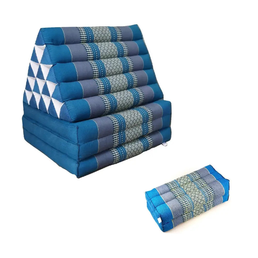 Jumbo Thai Triangle Pillow THREE FOLDS Blue + Arm/Leg Rest Block - Home & Garden > Decor