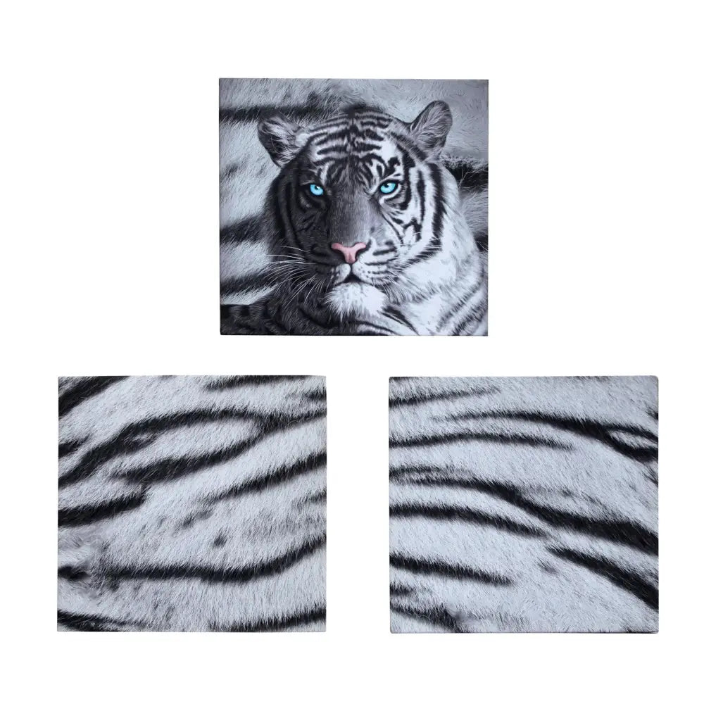 Just Home Set of 3 Printed Blue Eyes Stripes Tiger Wall Canvas - Home & Garden > Wall Art