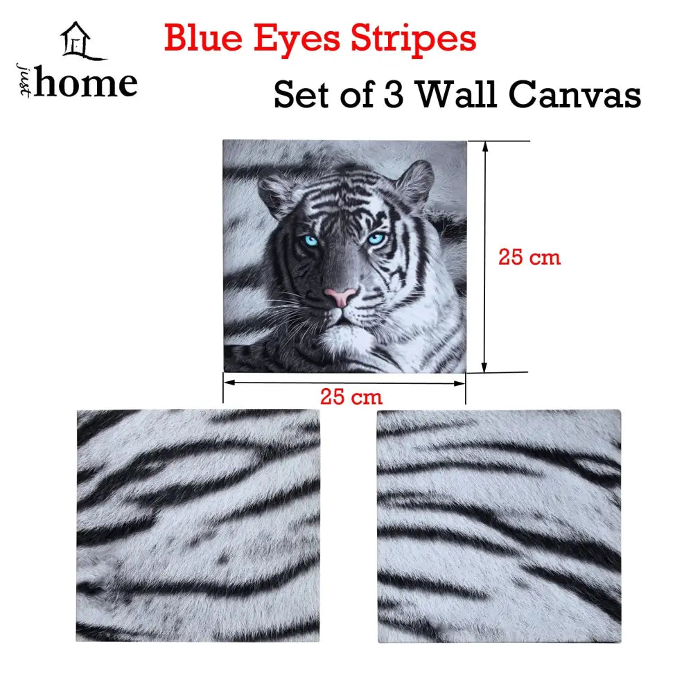 Just Home Set of 3 Printed Blue Eyes Stripes Tiger Wall Canvas - Home & Garden > Wall Art