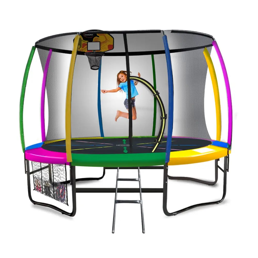 Kahuna 16ft Outdoor Trampoline Kids Children With Safety Enclosure Pad Mat Ladder Basketball Hoop Set - Rainbow - Baby