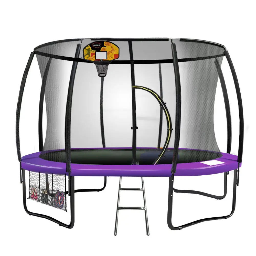 Kahuna 16ft Outdoor Trampoline Kids Children With Safety Enclosure Pad Mat Ladder Basketball Hoop Set - Purple - Baby &