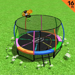 Kahuna 16ft Outdoor Trampoline Kids Children With Safety Enclosure Pad Mat Ladder Basketball Hoop Set - Rainbow - Baby