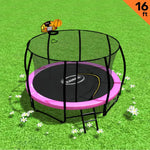 Kahuna 16ft Outdoor Trampoline Kids Children With Safety Enclosure Pad Mat Ladder Basketball Hoop Set - Pink - Baby &