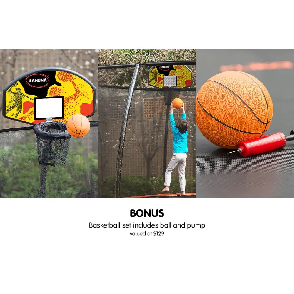 Kahuna 16ft Outdoor Trampoline Kids Children With Safety Enclosure Pad Mat Ladder Basketball Hoop Set - Blue - Baby &