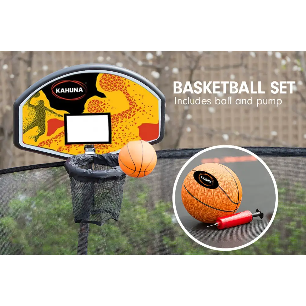 Kahuna 16ft Outdoor Trampoline Kids Children With Safety Enclosure Pad Mat Ladder Basketball Hoop Set - Rainbow - Baby