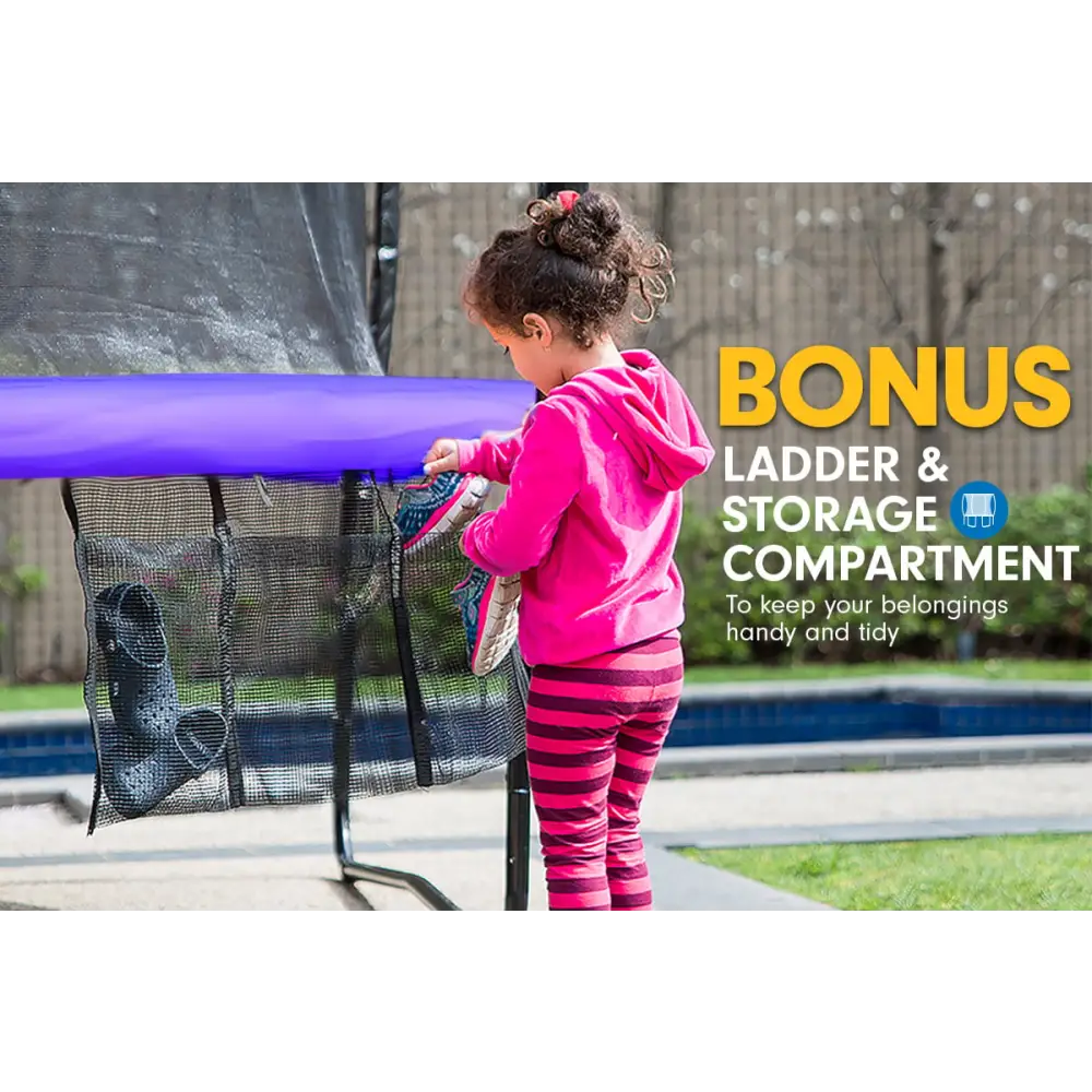 Kahuna 8ft Outdoor Trampoline Kids Children With Safety Enclosure Mat Pad Net Ladder Basketball Hoop Set - Purple