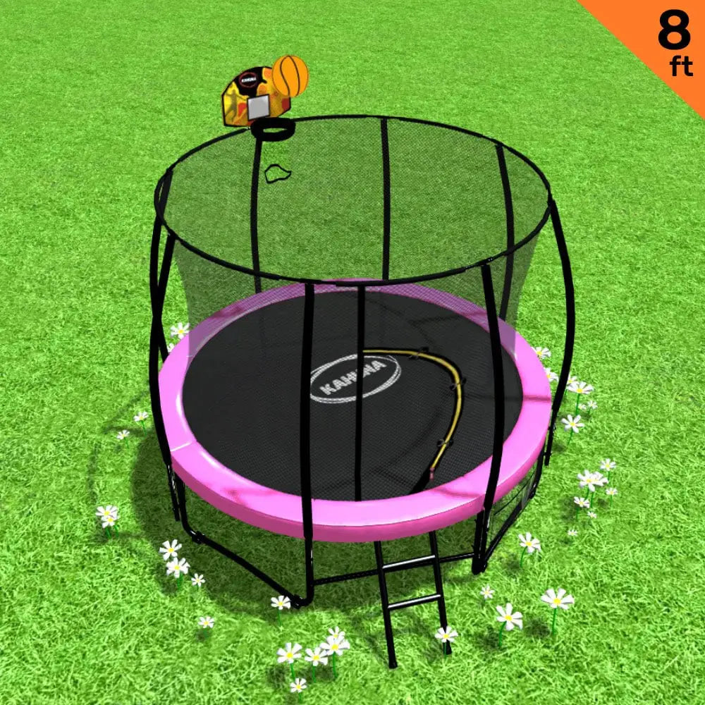 Kahuna 8ft Outdoor Trampoline Kids Children With Safety Enclosure Mat Pad Net Ladder Basketball Hoop Set - Pink - Baby