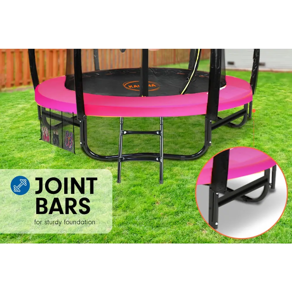 Kahuna 8ft Outdoor Trampoline Kids Children With Safety Enclosure Mat Pad Net Ladder Basketball Hoop Set - Pink - Baby
