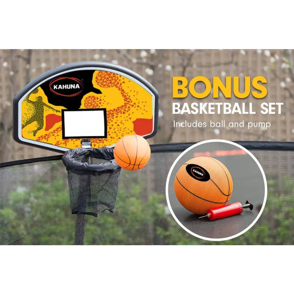 Kahuna 8ft Outdoor Trampoline Kids Children With Safety Enclosure Mat Pad Net Ladder Basketball Hoop Set - Purple