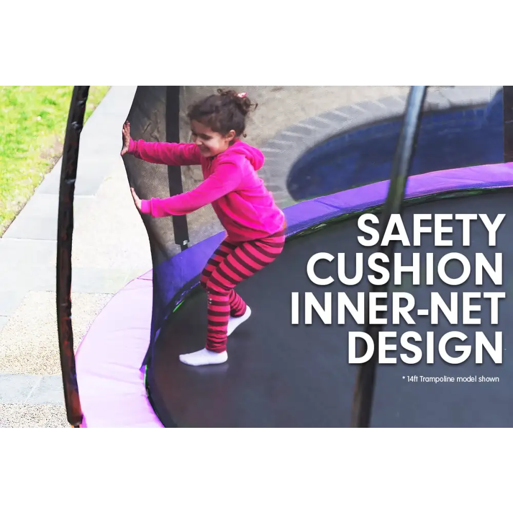 Kahuna 8ft Outdoor Trampoline Kids Children With Safety Enclosure Mat Pad Net Ladder Basketball Hoop Set - Purple