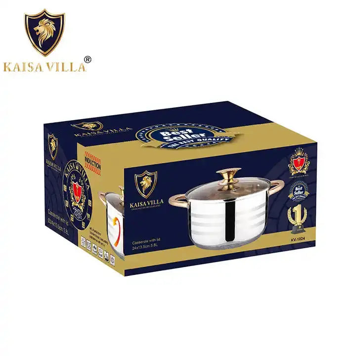 Kaisa Villa 5.8 Litre Casserole Pot Stainless Steel Induction Cooking Stock Stew - Home & Garden > Kitchenware