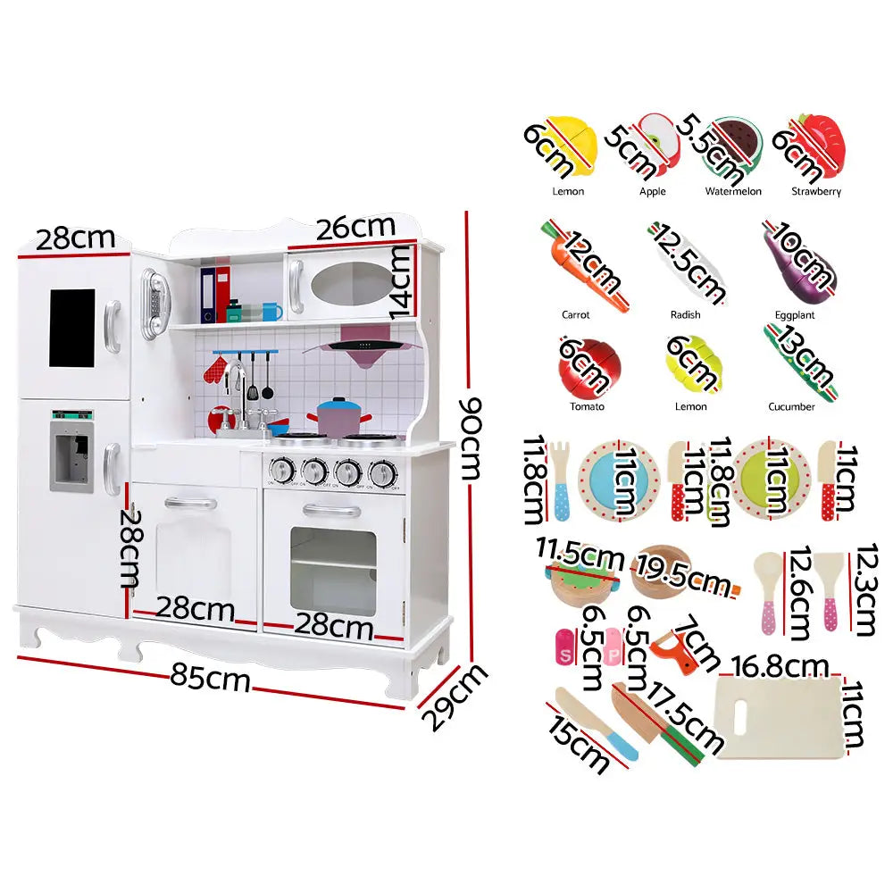 Keezi Kids Kitchen Play Set Wooden Pretend Toys Cooking Children Food White - Baby & Kids > Kid’s Furniture