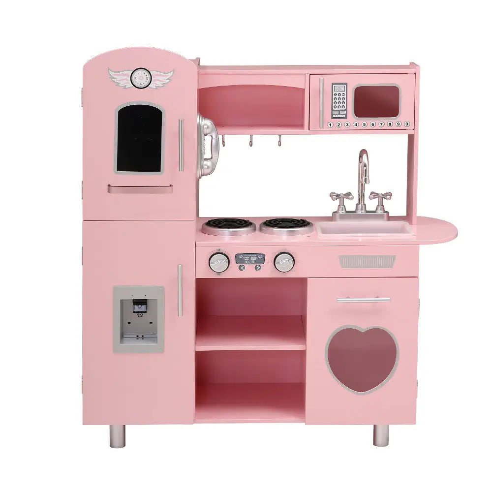 Keezi Kids Kitchen Play Set Wooden Pretend Toys Cooking Children Food Pink - Baby & Kids > Kid’s Furniture