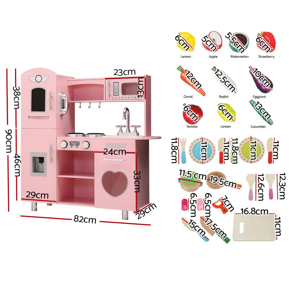 Keezi Kids Kitchen Play Set Wooden Pretend Toys Cooking Children Food Pink - Baby & Kids > Kid’s Furniture