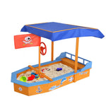Keezi Kids Sandpit Wooden Boat Sand Pit with Canopy Bench Seat Beach Toys 150cm - Baby & Kids > Baby & Kid’s Toys >