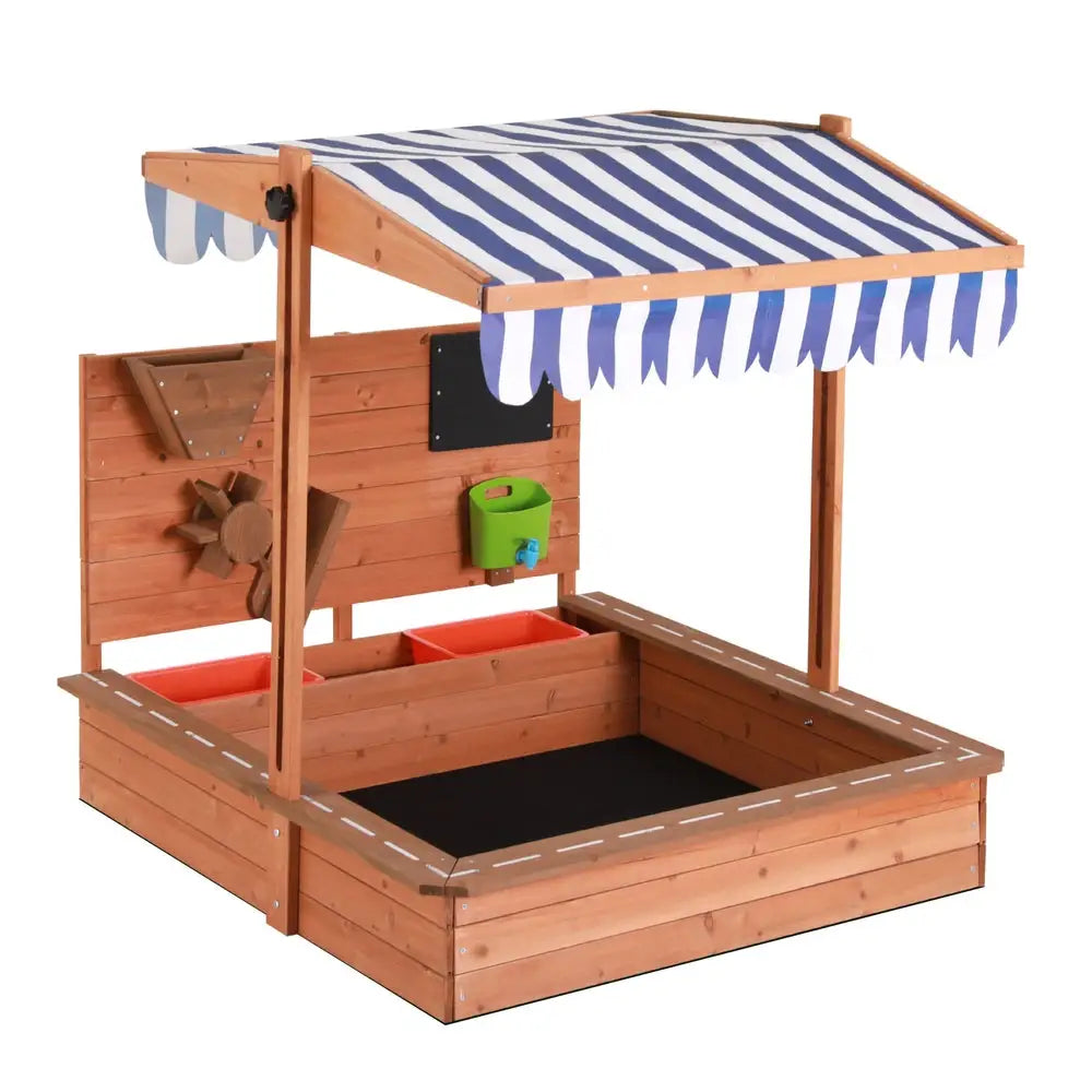 Keezi Kids Sandpit Wooden Canopy Sandbox With Cover Funnel Outdoor Toys 110cm - Baby & Kids > Baby & Kid’s Toys >