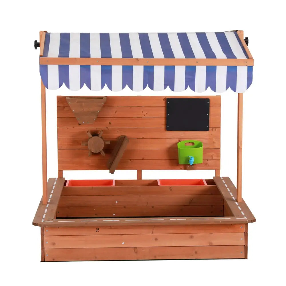 Keezi Kids Sandpit Wooden Canopy Sandbox With Cover Funnel Outdoor Toys 110cm - Baby & Kids > Baby & Kid’s Toys >