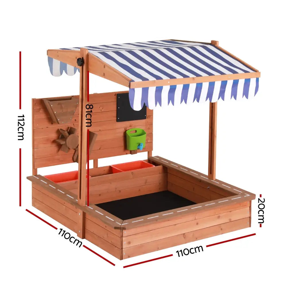 Keezi Kids Sandpit Wooden Canopy Sandbox With Cover Funnel Outdoor Toys 110cm - Baby & Kids > Baby & Kid’s Toys >