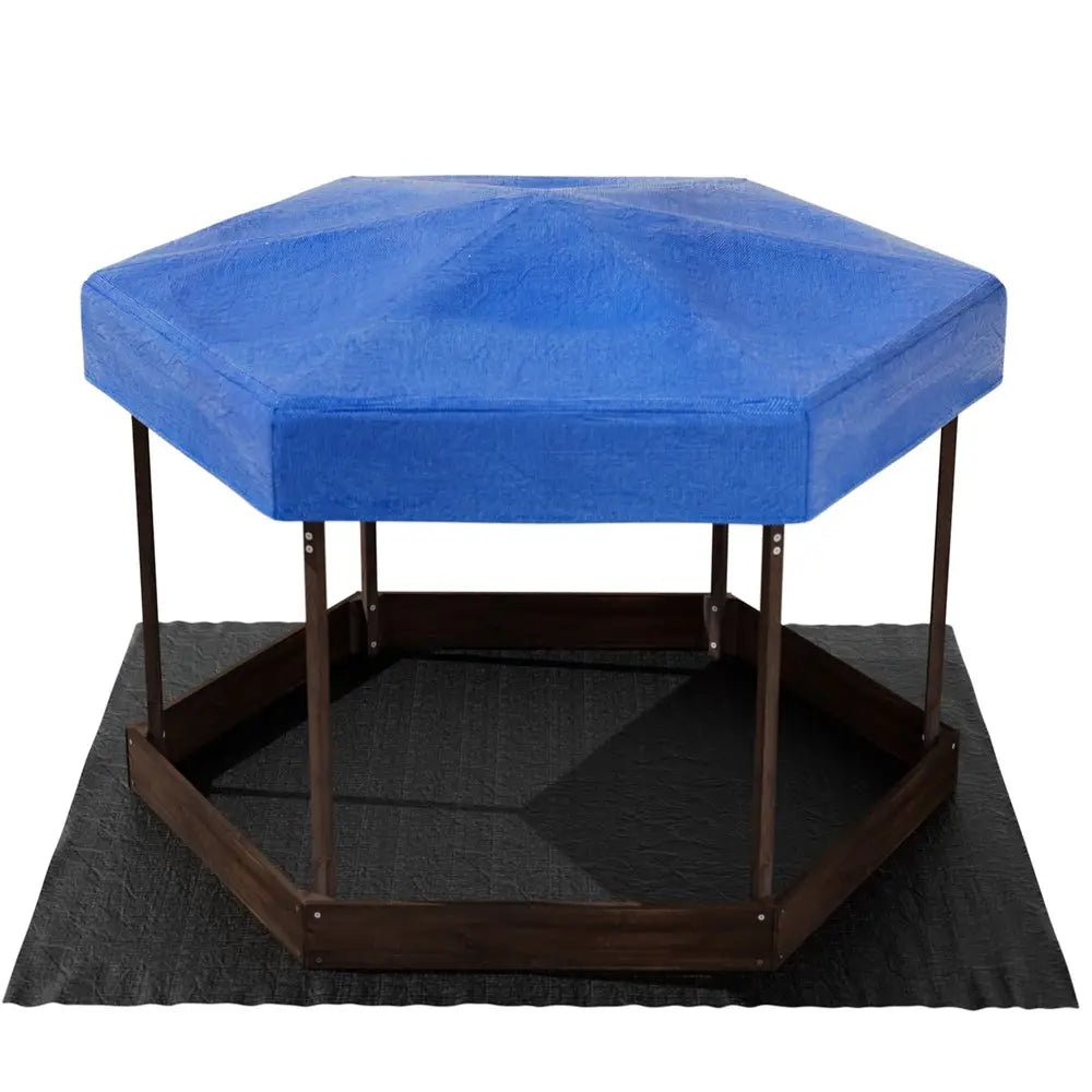 Keezi Kids Sandpit Wooden Hexagon Sand Pit with Canopy Outdoor Beach Toys 182cm - Baby & Kids > Baby & Kid’s Toys >