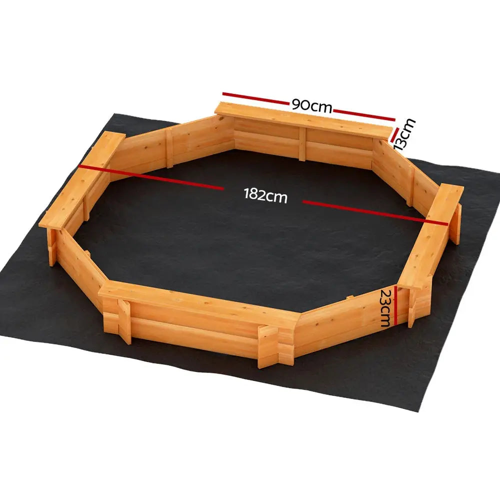 Keezi Kids Sandpit Wooden Round Sand Pit with Cover Bench Seat Beach Toys 182cm - Baby & Kids > Baby & Kid’s Toys >