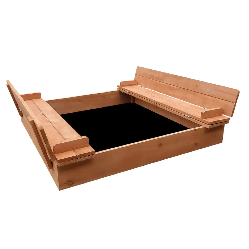 Keezi Kids Sandpit Wooden Sandbox Sand Pit Foldable Seat Outdoor Beach Toys 90cm - Baby & Kids > Baby & Kid’s Toys >