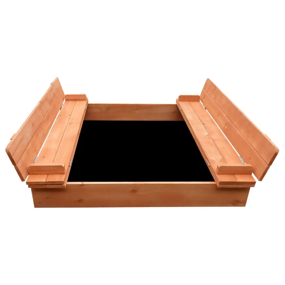 Keezi Kids Sandpit Wooden Sandbox Sand Pit Foldable Seat Outdoor Beach Toys 90cm - Baby & Kids > Baby & Kid’s Toys >