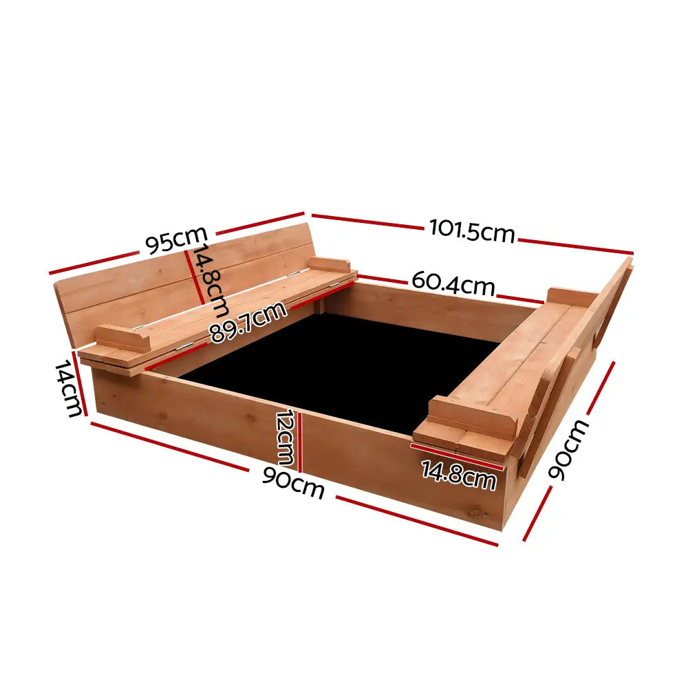 Keezi Kids Sandpit Wooden Sandbox Sand Pit Foldable Seat Outdoor Beach Toys 90cm - Baby & Kids > Baby & Kid’s Toys >