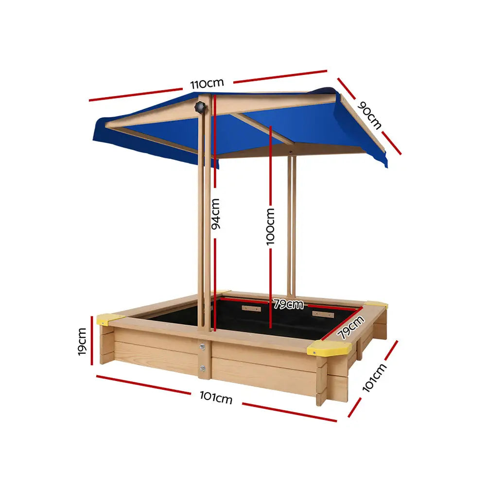 Keezi Kids Sandpit Wooden Sandbox Sand Pit with Canopy Bench Seat Toys 101cm - Baby & Kids > Baby & Kid’s Toys >