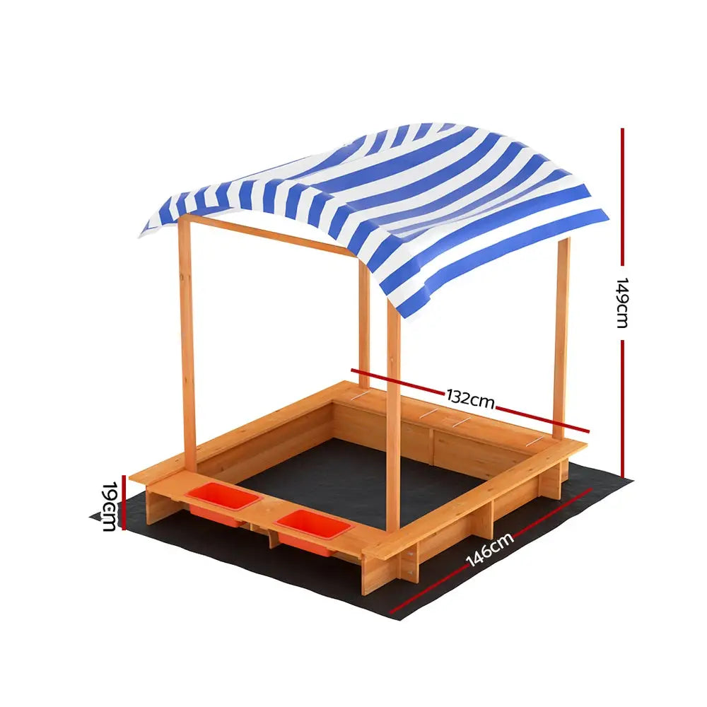 Keezi Kids Sandpit Wooden Sandbox Sand Pit with Canopy Water Basin Toys 146cm - Baby & Kids > Baby & Kid’s Toys >