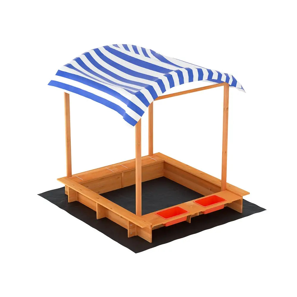 Keezi Kids Sandpit Wooden Sandbox Sand Pit with Canopy Water Basin Toys 146cm - Baby & Kids > Baby & Kid’s Toys >