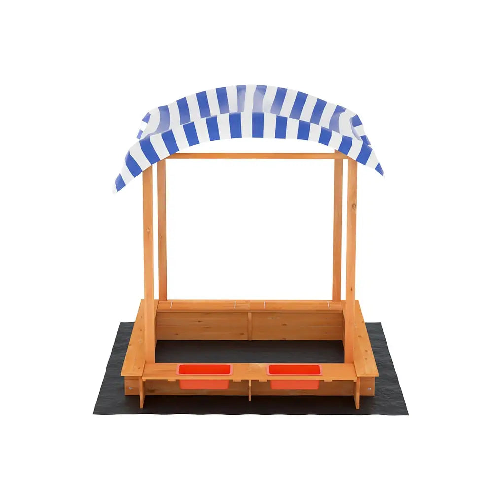 Keezi Kids Sandpit Wooden Sandbox Sand Pit with Canopy Water Basin Toys 146cm - Baby & Kids > Baby & Kid’s Toys >