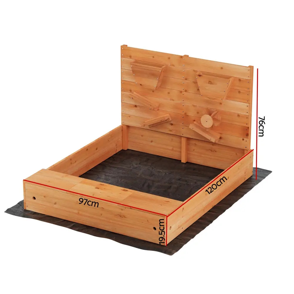Keezi Kids Sandpit Wooden Sandbox Sand Pit with Cover Funnel Outdoor Toys 120cm - Baby & Kids > Baby & Kid’s Toys >