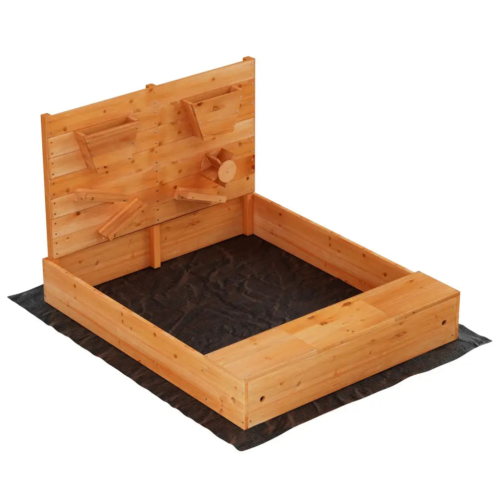 Keezi Kids Sandpit Wooden Sandbox Sand Pit with Cover Funnel Outdoor Toys 120cm - Baby & Kids > Baby & Kid’s Toys >