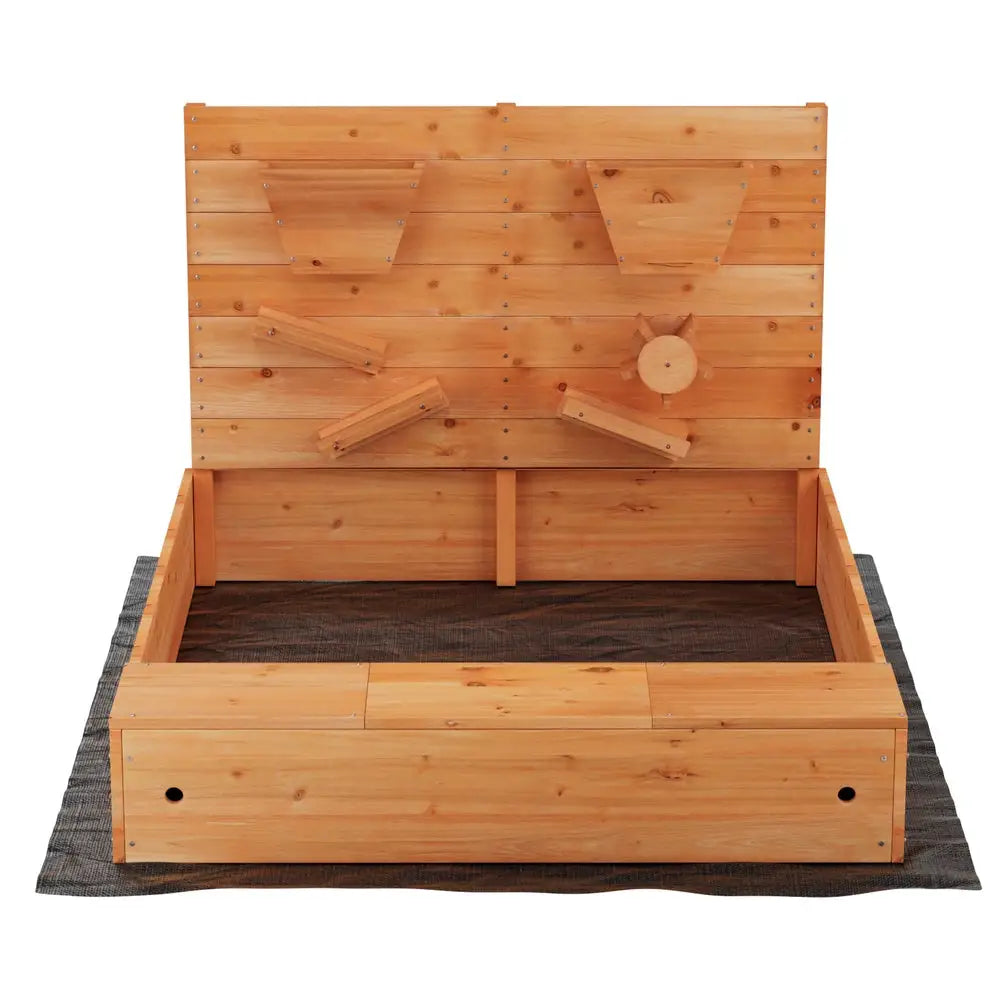 Keezi Kids Sandpit Wooden Sandbox Sand Pit with Cover Funnel Outdoor Toys 120cm - Baby & Kids > Baby & Kid’s Toys >