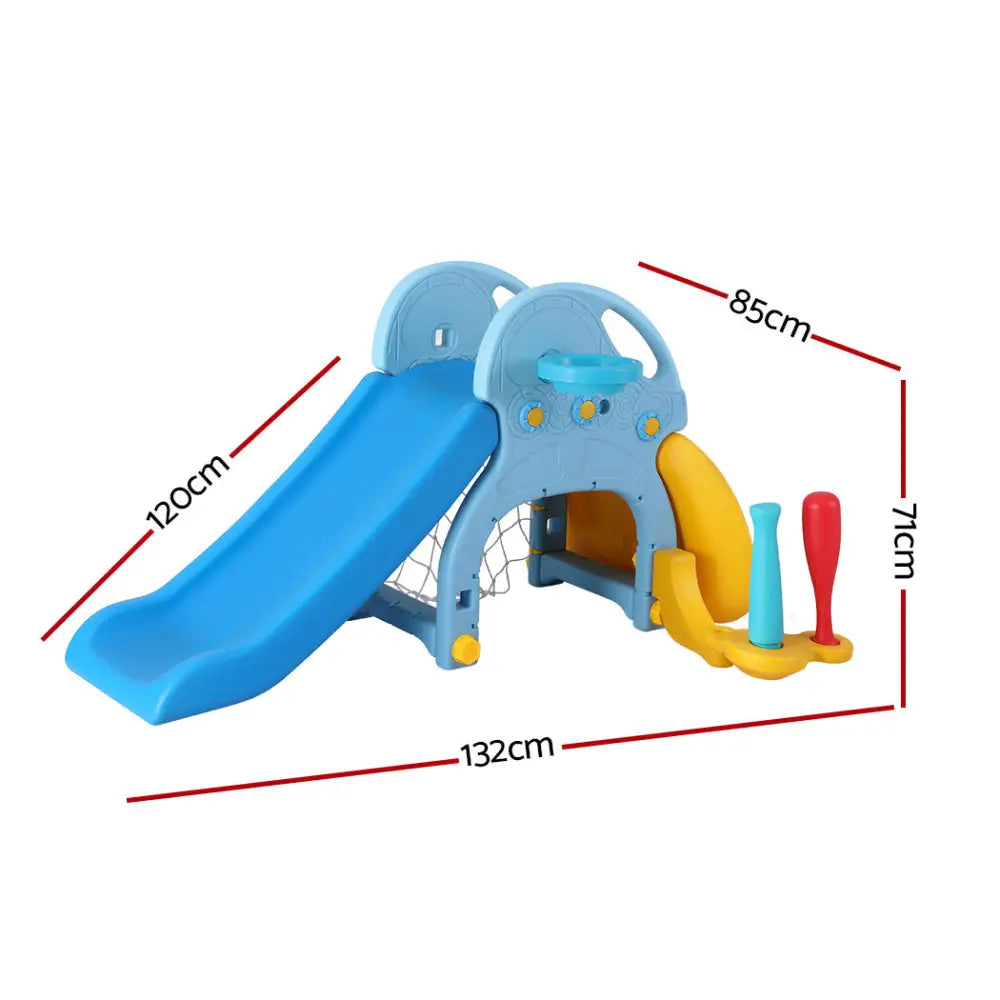Keezi Kids Slide Set Baseball Bat Basketball Hoop Outdoor Playground 120cm Blue - Baby & Kids > Baby & Kid’s Toys >