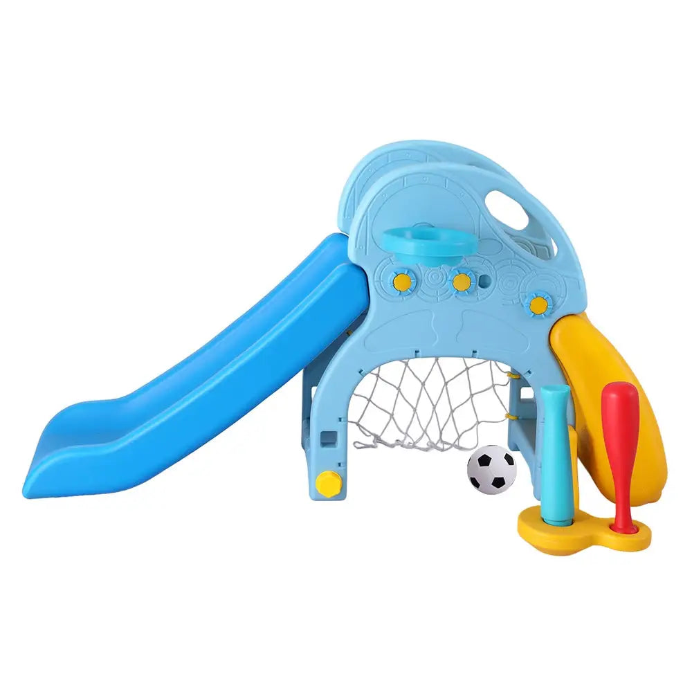 Keezi Kids Slide Set Baseball Bat Basketball Hoop Outdoor Playground 120cm Blue - Baby & Kids > Baby & Kid’s Toys >